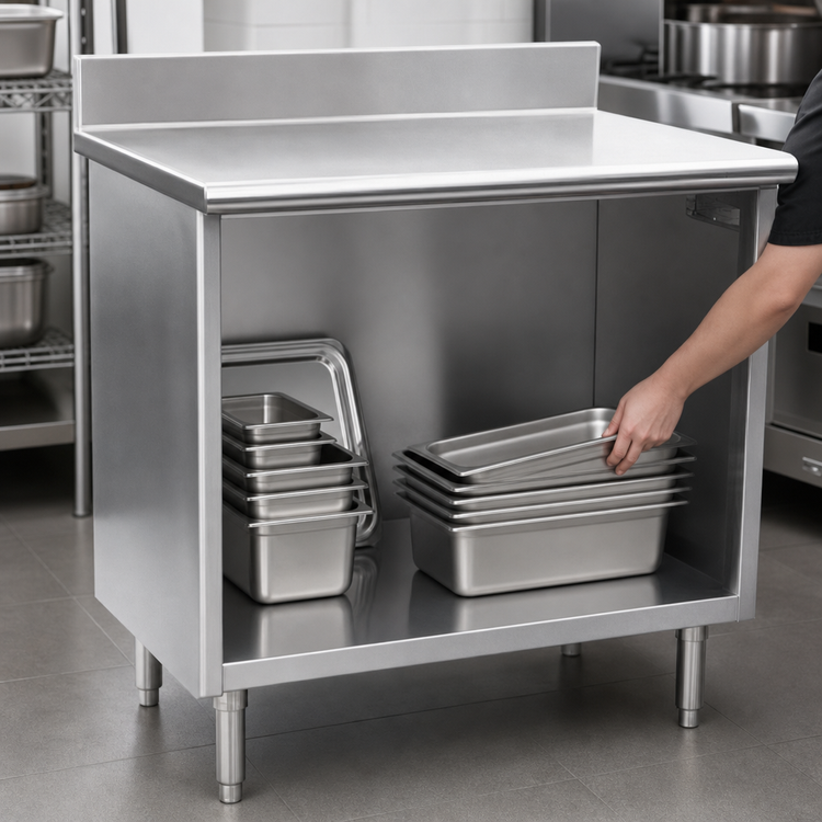 Product image #3 for Eagle Spec-Master Open Front Stainless Steel Work Table with 4-1/2-Inch Backsplash, 36 x 30 Inches
