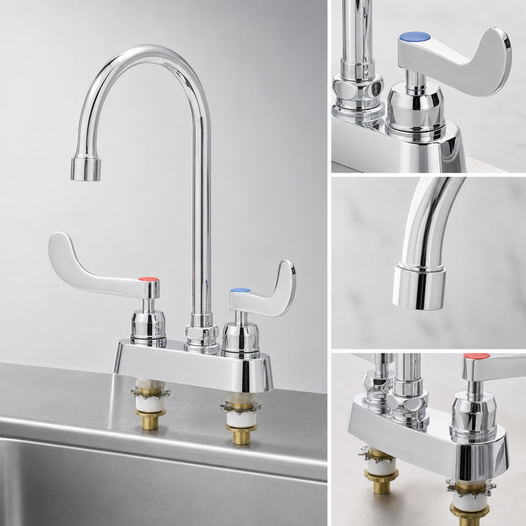 Product image #3 for T&S Brass Workboard Mixing Faucet, Deck-Mount, 4-Inch Centers, 5-3/4-Inch Swivel Gooseneck, 1.5 GPM
