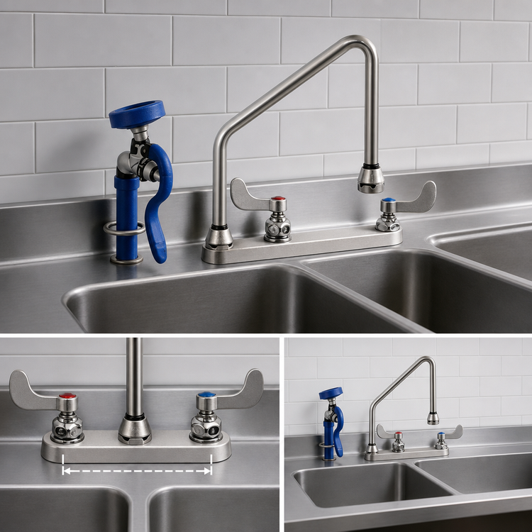 Product image #3 for T&S Brass B-2346 8-Inch Center Deck Mount Pre-Rinse Workboard Faucet with Spray Valve and Vacuum Breaker Gooseneck