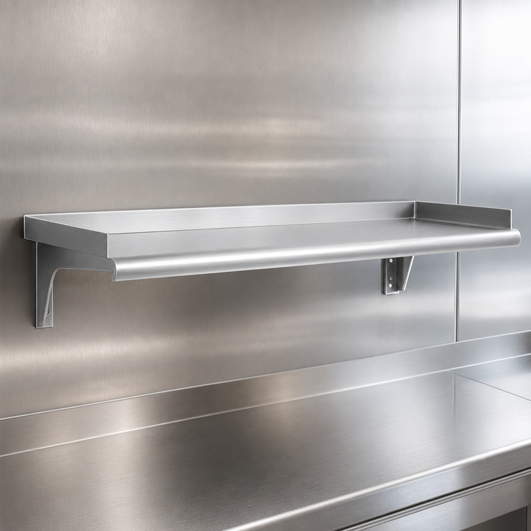 Product image #3 for Eagle Snap-n-Slide 48-Inch W x 15-Inch D Wall-Mounted Shelf, 14/304 Stainless Steel, Rolled Front Edge