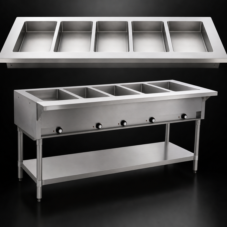 Product image #3 for Eagle Group SDHT5-208-3 79-Inch Electric Hot Food Table with 5 Dry Wells, Stainless Steel Open Base, 208V 3-Phase