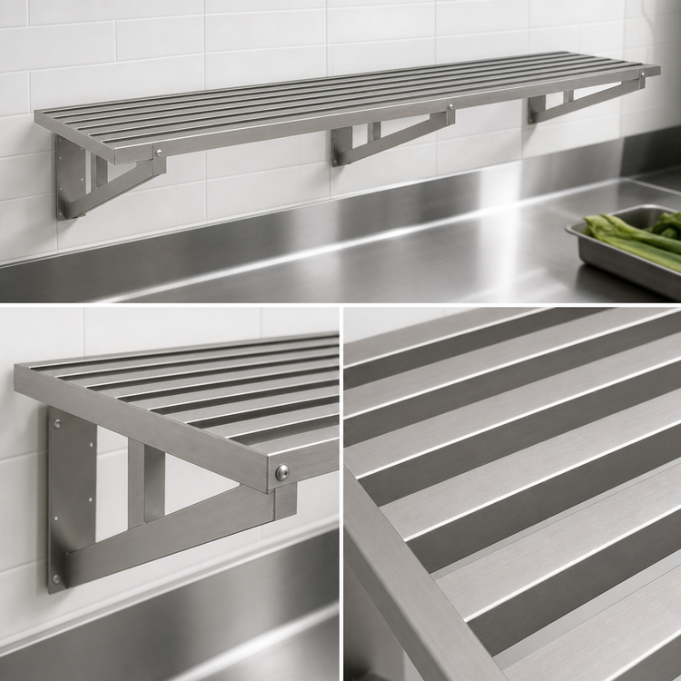 Product image #3 for Advance Tabco DT21-4 Heavy Duty Slotted Cook Line Wall Shelf, 48 x 21 Inches, 304 Stainless Steel