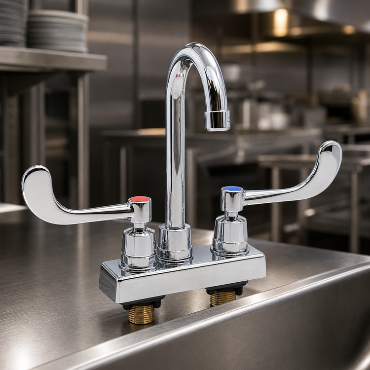 Product image #4 for Advance Tabco K-56 Heavy Duty 4" OC Deck-Mounted Gooseneck Faucet with Wrist Handles