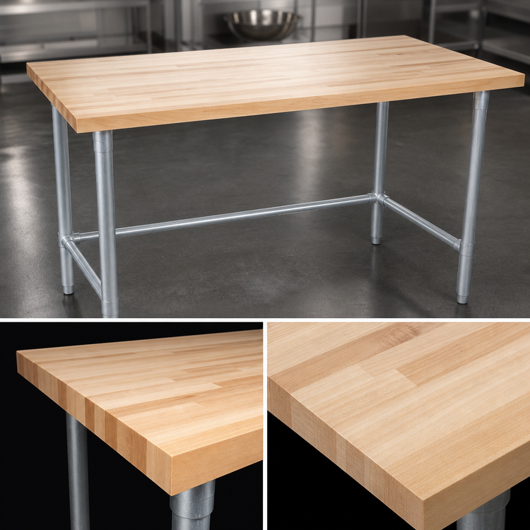 Product image #3 for John Boos HNB15 60"W x 36"D Wood Top Work Table with 1-3/4" Thick Edge-Grain Northern Hard Rock Maple Top and Galvanized Base