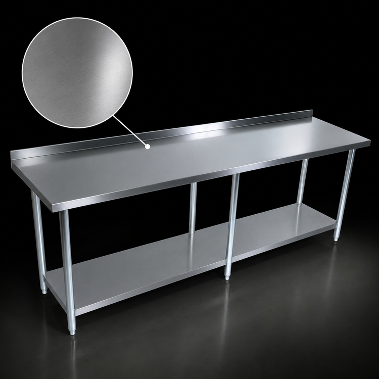 Product image #3 for BK Resources 84-Inch x 30-Inch 18/430 Stainless Steel Work Table with 1-1/2-Inch Rear Riser and Undershelf