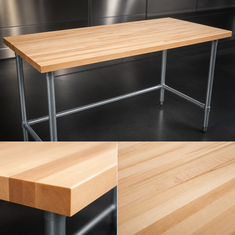 Product image #3 for John Boos 108 in. x 30 in. Wood Top Work Table with Galvanized Base, 1-3/4 in. Thick Northern Hard Rock Maple Top