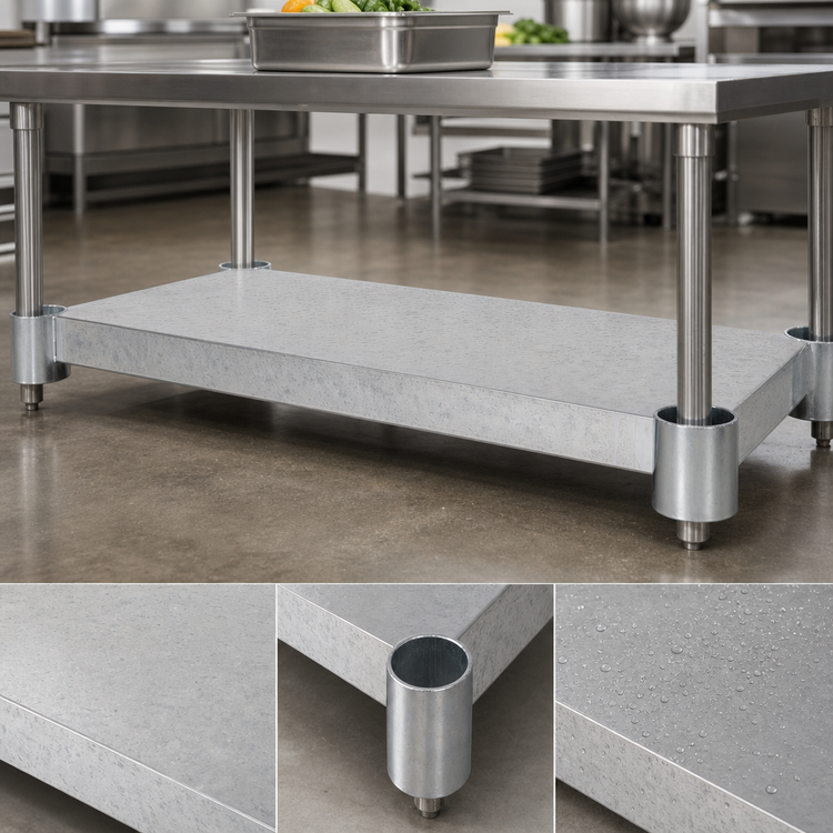 Product image #3 for BK Resources 72 Inch x 36 Inch Galvanized Steel Undershelf for Worktables