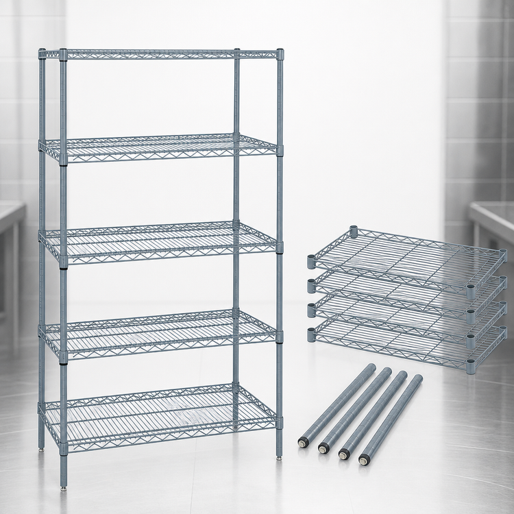 Product image #3 for Quantum 5-Shelf Wire Shelving Starter Kit, 72-Inch W x 12-Inch D x 54-Inch H, Gray Epoxy Antimicrobial Finish