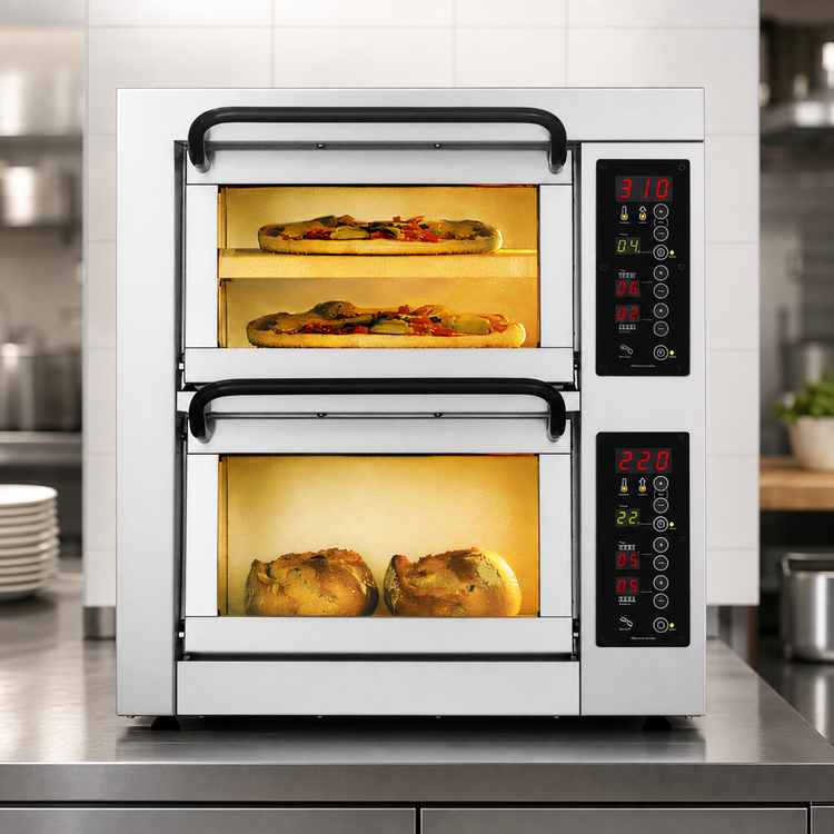 Product image #3 for PizzaMaster Electric Countertop Stone Hearth Pizza Oven with 2 Independent Chambers and 3 Stones per Oven