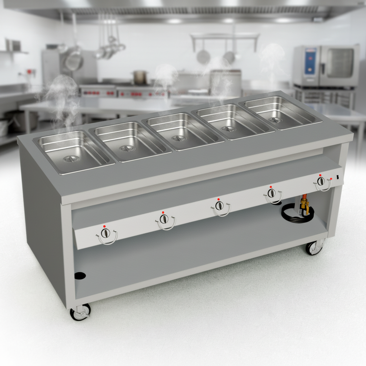 Product image #2 for Thurmaduke TEHF-74PG 74" Mobile Electric Hot Food Unit with 5 Sealed Wells
