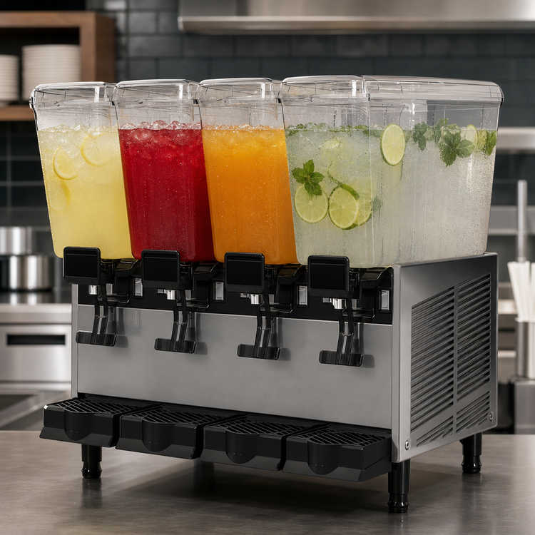 Product image #3 for Vollrath Pre-Mix Countertop Refrigerated Beverage Dispenser with 4 x 3.2-Gallon Bowls, Stirring Paddle, Stainless Steel, 115V