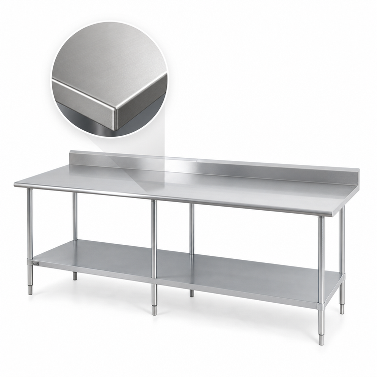Product image #3 for 84 Inch x 30 Inch Stainless Steel Work Table with 5 Inch Backsplash and Adjustable Undershelf
