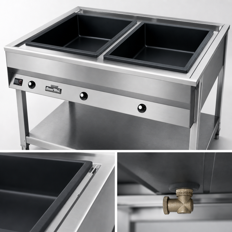 Product image #3 for ServeWell® 2-Well Sealed-Well Hot Food Table with Open Stainless Steel Base