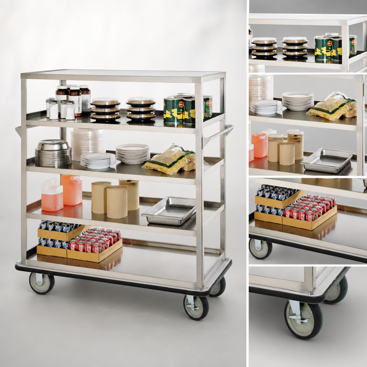 Product image #3 for FWE Stainless Steel Queen Mary Banquet Cart with 5 Shelves, 62 Inch Wide