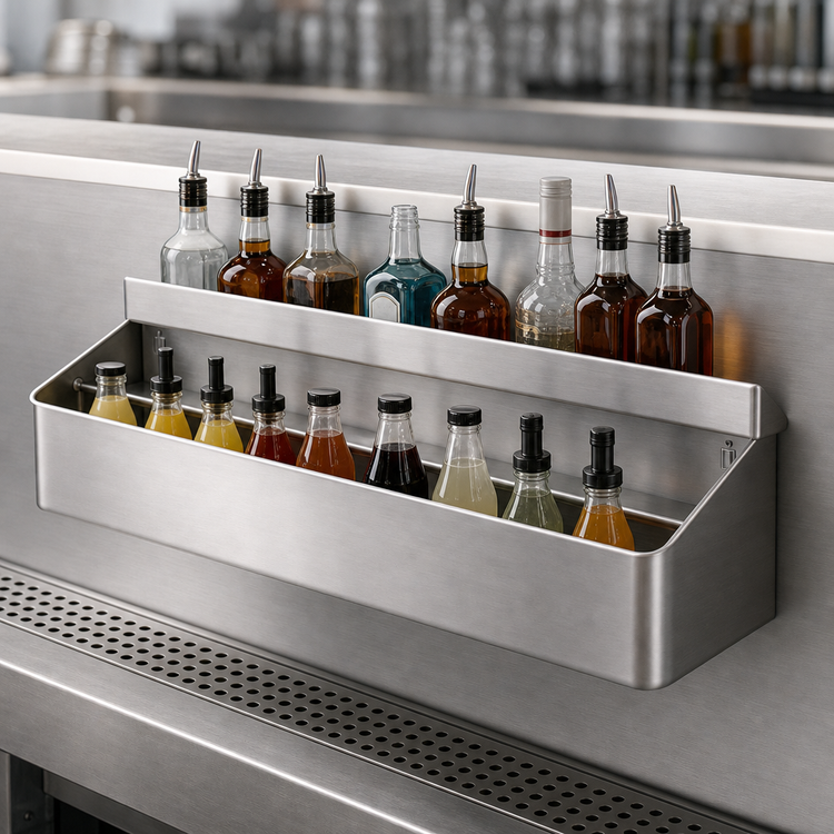 Product image #3 for Advance Tabco Underbar Basics Standard Duty Double-Tier Stainless Steel Speed Rail, 15 Inch
