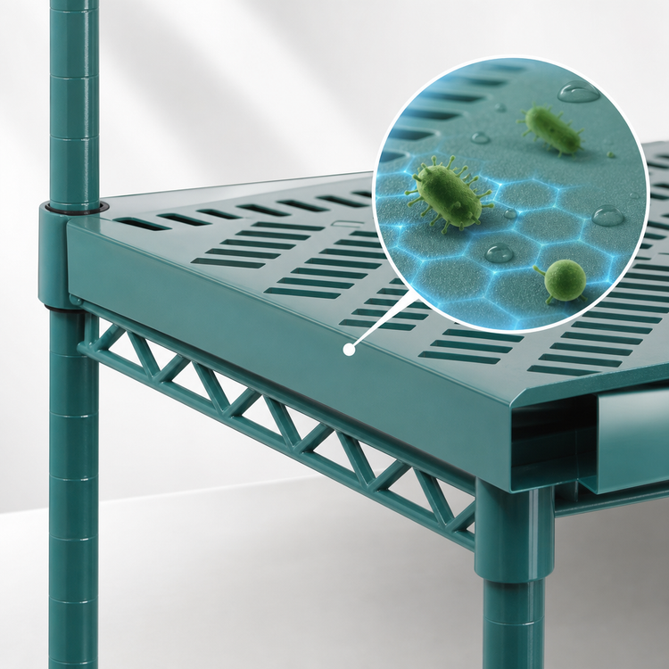 Product image #3 for QuadPlus 42 Inch x 24 Inch Louvered Green Polymer Shelf Mat with MICROGARD Antimicrobial Protection and Quad-Adjust Frame