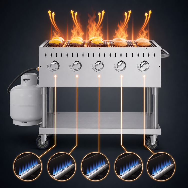 Product image #3 for KoolMore 36-Inch Mobile Outdoor Propane Charbroiler Grill with 5 Burners