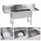 Thumbnail image #3 for BK Resources BKS6-3-1620-14-24TS 3-Compartment Stainless Steel Sink with Left & Right 24-Inch Drainboards, 10-Inch Backsplash, 95-1/4-Inch Wide