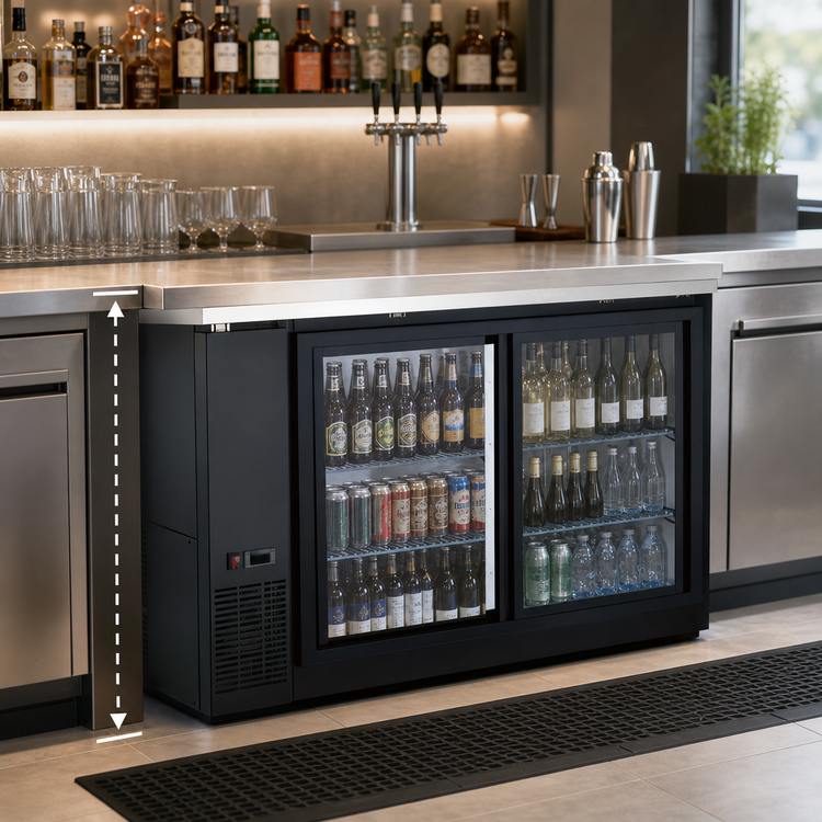 Product image #3 for Hurakan by Equip.me 60-Inch Narrow Counter-Height Back Bar Refrigerator with 2 Glass Sliding Doors and Electronic Control