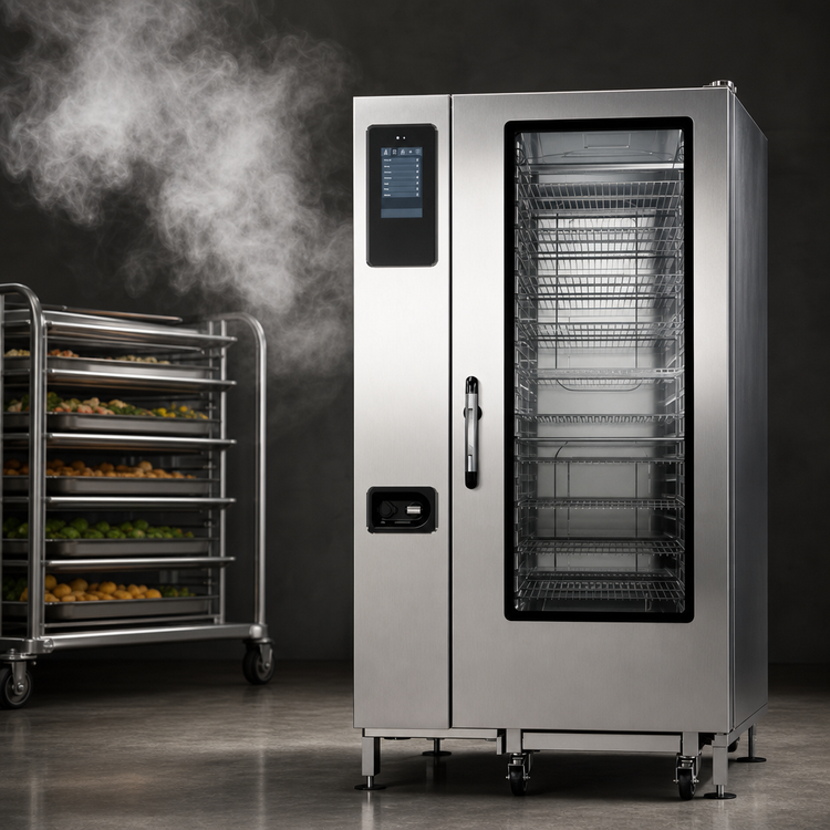 Product image #3 for Alto-Shaam Prodigi™ Classic 20-20E Electric Boiler-Free Floor Model Combi Oven/Steamer with Roll-In Cart