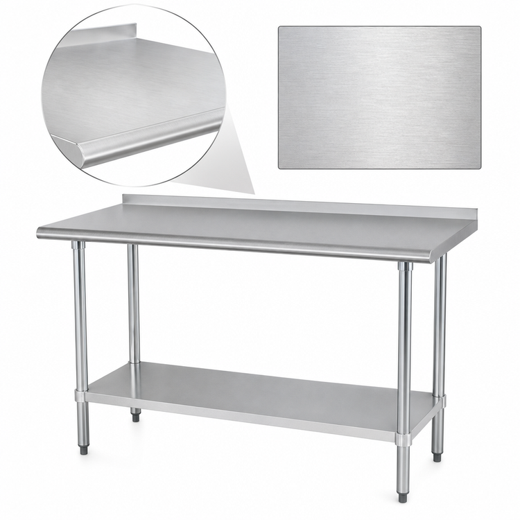 Product image #3 for 72-Inch x 24-Inch 430 Stainless Steel Work Table with Rear Up-Turn and Adjustable Undershelf