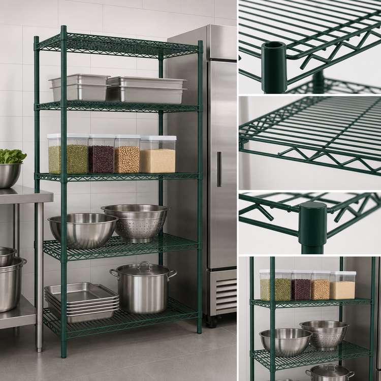 Product image #3 for Omcan 36-Inch W x 24-Inch D x 72-Inch H Stationary 4-Shelf Wire Shelving Unit, Epoxy Green Finish