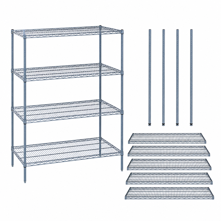 Product image #3 for Quantum 72W x 36D x 63H Wire Shelving Starter Unit, 5 Shelves, Gray Epoxy Antimicrobial Finish