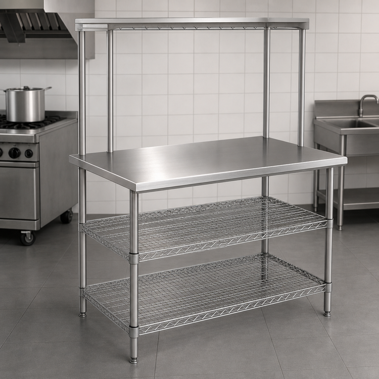 Product image #3 for AdjusTable 36" x 30" x 54-1/2" One-Tier Stainless Steel Work Surface System with Overshelf and 2 Undershelves