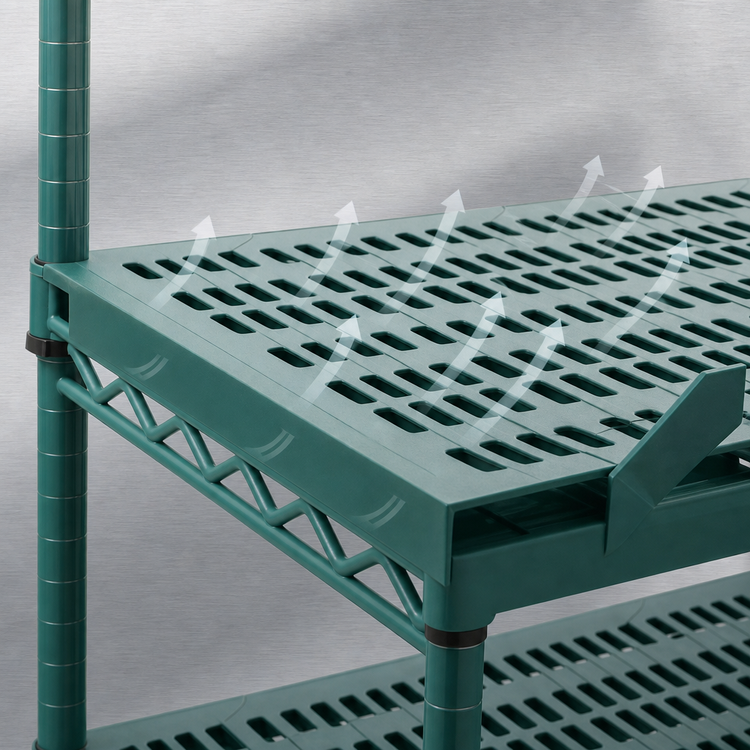 Product image #3 for QuadPlus Louvered Polymer Shelf Mat with Wire Quad-Adjust Frame, 48 x 18 Inches, Green