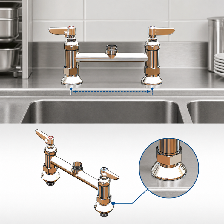 Product image #3 for T&S Brass B-0220-EELN 8-Inch Deck Mount Manual Mixing Faucet, Less Nozzle, Lever Handles