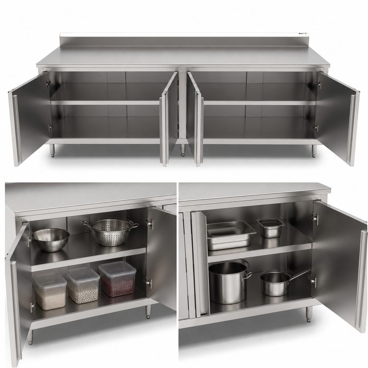 Product image #3 for Stainless Steel Enclosed Work Table with Cabinet Base, Hinged Doors, and 5-Inch Backsplash, 96 x 24 Inches