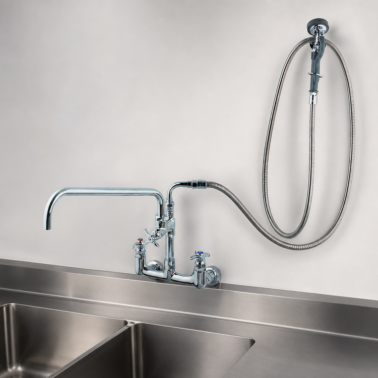 Product image #3 for Big-Flo 8-Inch Centers Wall Mount Pre-Rinse Add-On Faucet with 18-Inch Swing Nozzle