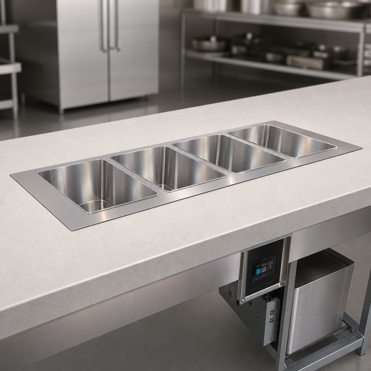 Product image #3 for Duke FCP4-SB 4-Pan Flush Mount Drop-In Refrigerated Cold Pan