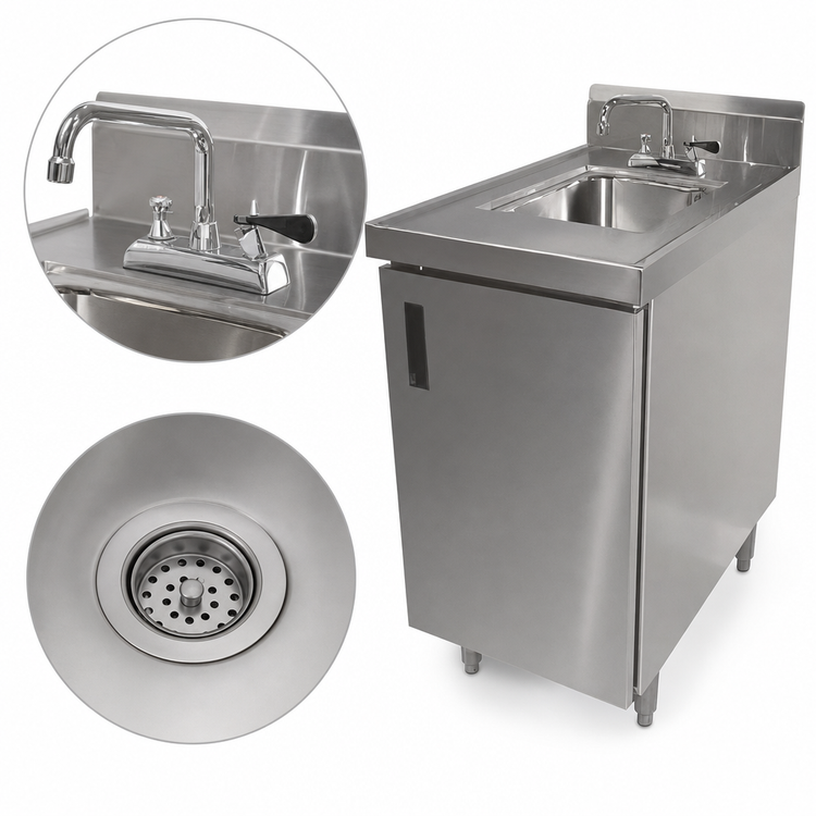 Product image #3 for Advance Tabco 18-Inch x 30-Inch Stainless Steel Freestanding Hand Sink Cabinet with Faucet and Hinged Door