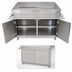Thumbnail image #3 for BK Resources Stainless Steel Cashier-Serve Counter with Hinged Doors, Urn Trough, and Drop Shelf, 48
