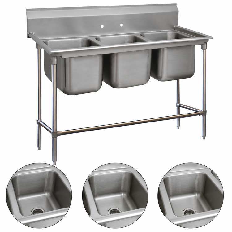 Product image #3 for Advance Tabco Regaline 3-Compartment Stainless Steel Sink with 24" x 24" Bowls
