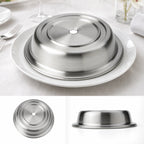 Thumbnail image #3 for American Metalcraft PC1093R Round Stainless Steel Plate Cover, Satin Finish, Standard Foot, Finger Hole, 10-1/2 to 10-7/8 Inch Case of 24