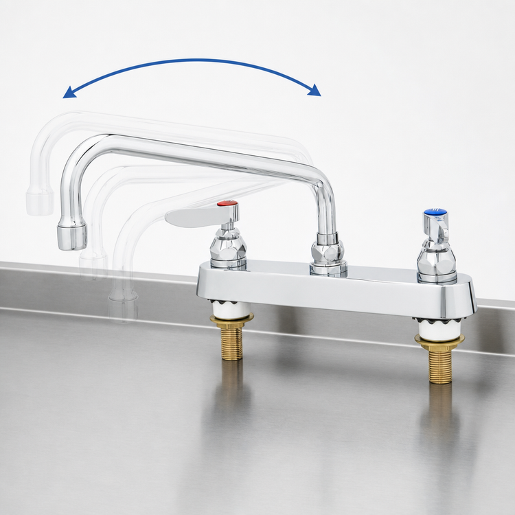Product image #3 for T&S Brass B-1123-XS-F12 8-Inch Center Deck-Mount Workboard Faucet with 12-Inch Swing Spout and 1.2 GPM Aerator
