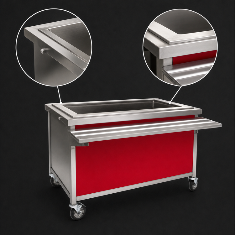 Product image #3 for Eagle Director's Choice 50 Inch x 30 Inch Mobile Iced Cold Pan Food Unit, 3-Pan, Stainless Steel Open Base