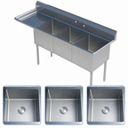 Thumbnail image #3 for Sapphire Manufacturing SMS-3-1014L 3-Compartment Sink, Left Drainboard, 47-1/2-Inch W x 19-1/2-Inch D, 18-Gauge 304 Stainless Steel