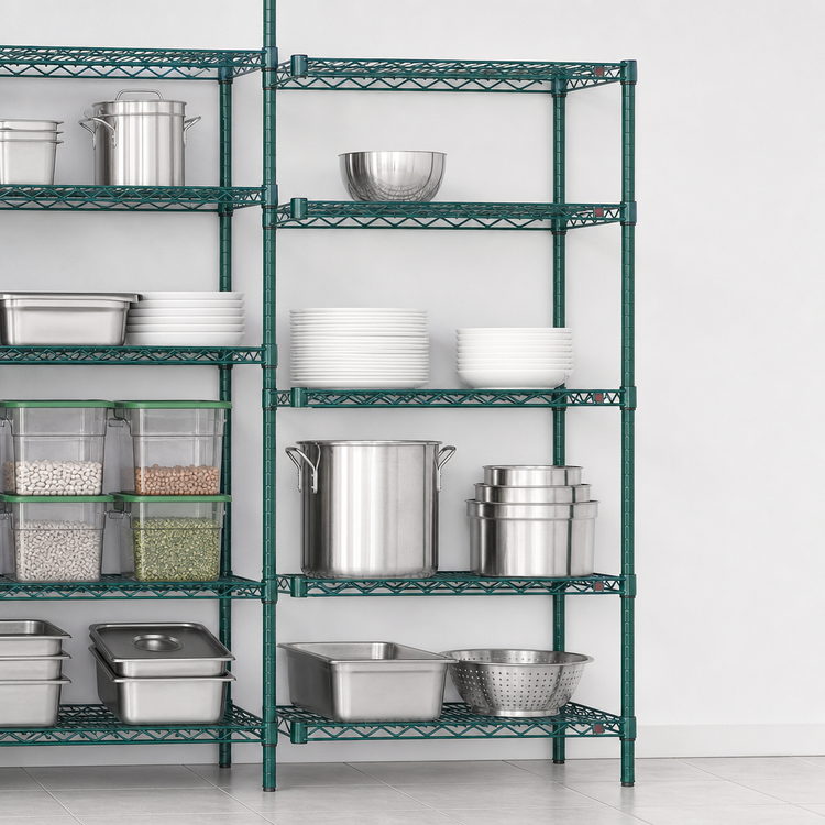 Product image #3 for Eagle Valu-Gard 4-Tier Add-On Wire Shelving Unit, 24 x 24 x 74 Inches, Green Epoxy