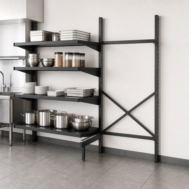 Product image #3 for Metro SmartLever 56-1/5 Inch Wide Add-On Cantilevered Shelving Kit, 28-1/2 Inch Deep x 86-3/8 Inch High, for 54 x 24 Inch Shelves