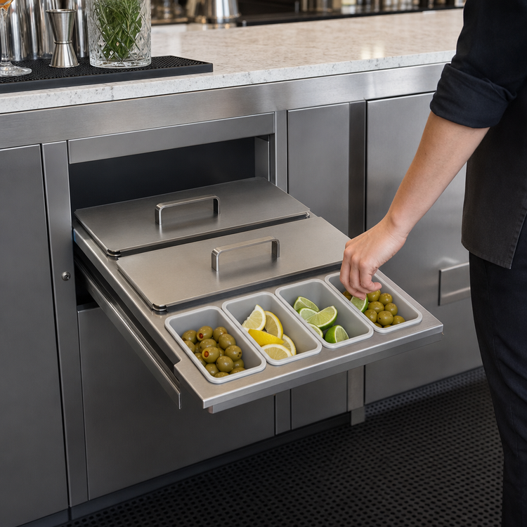 Product image #3 for Glastender Side-Serviced Low-Profile Condiment Drawer Insert for 16-Inch Door Opening, 12-Cup Capacity