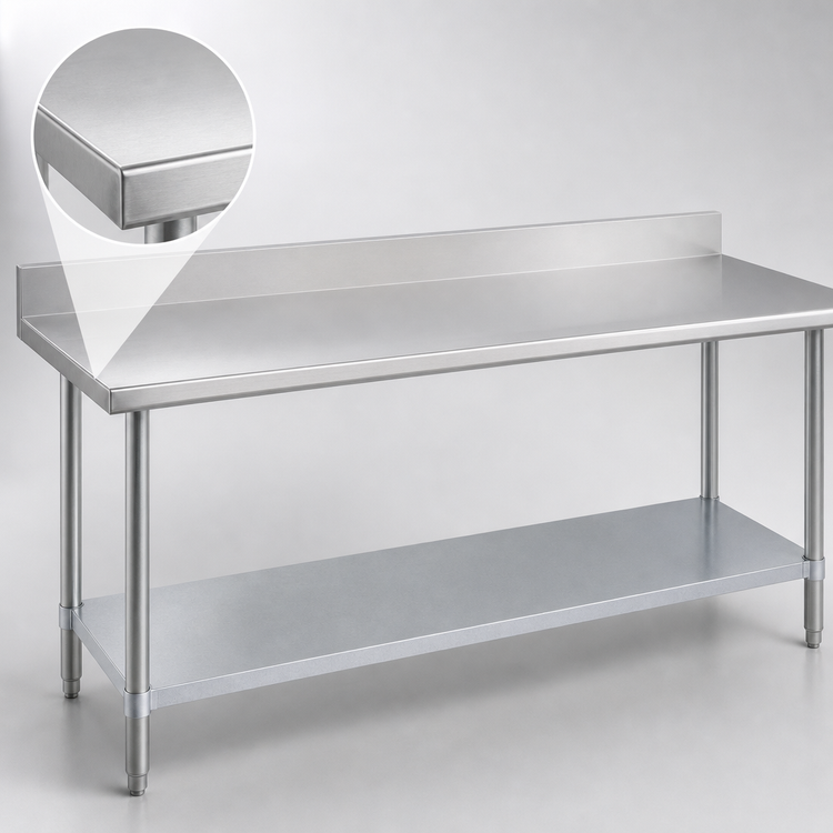 Product image #3 for Duke 108-Inch Stainless Steel Work Table with 5-Inch Riser and Galvanized Undershelf