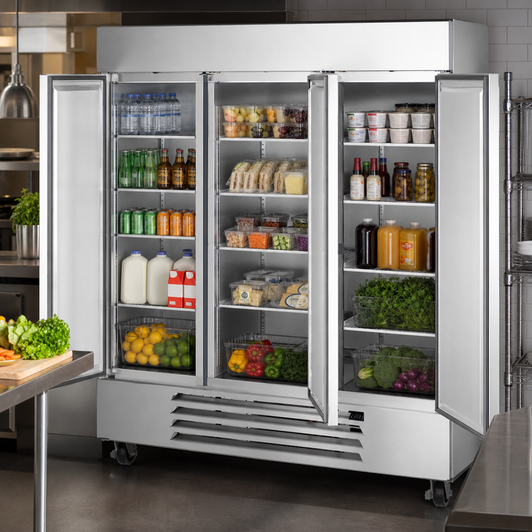 Product image #4 for Beverage Air Horizon Series Three-Section Reach-In Refrigerator, 70.19 Cu. Ft., Solid Doors, Bottom-Mounted Self-Contained, Stainless Steel