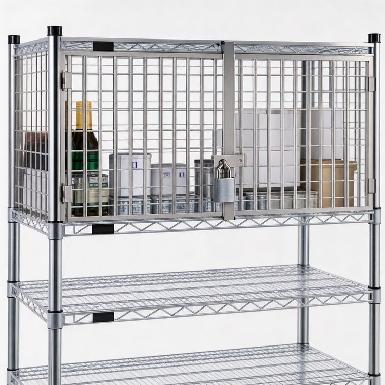 Product image #3 for Eagle Group Stainless Steel Security Enclosure Kit with Hinged Doors for Wire Shelving, 48 W x 18 D