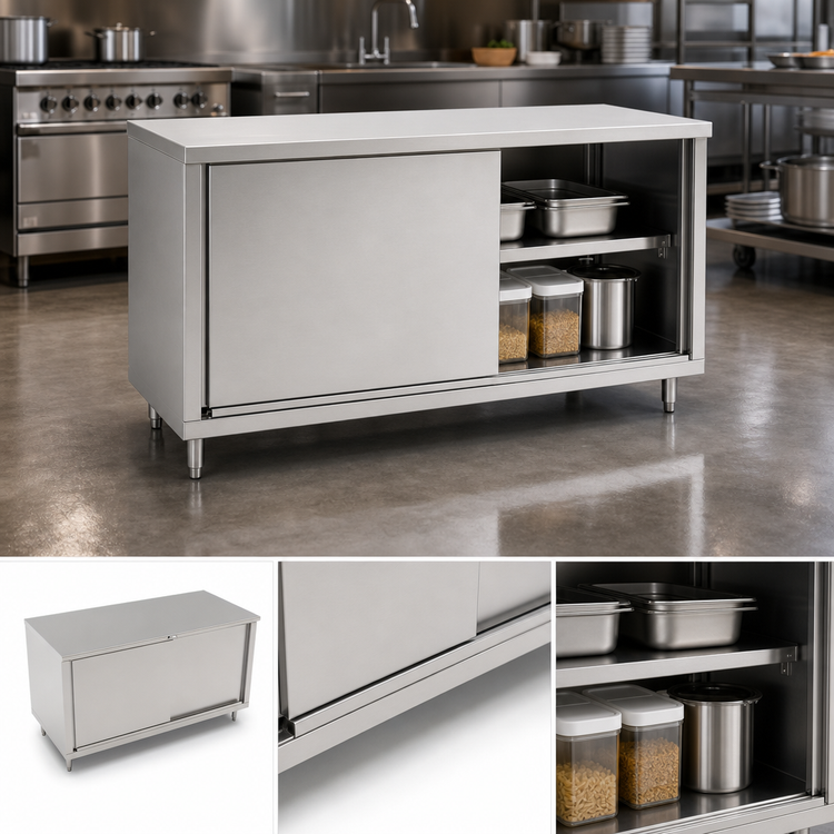 Product image #3 for John Boos 72-Inch x 24-Inch Stainless Steel Enclosed Work Table with Cabinet Base and Sliding Doors