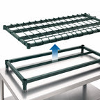 Thumbnail image #3 for Metro Super Erecta 2460DRK3 60"W x 24"D Green Epoxy-Coated Wire Dunnage Shelf with Lift-Off Deck, 1,000 lb. Capacity