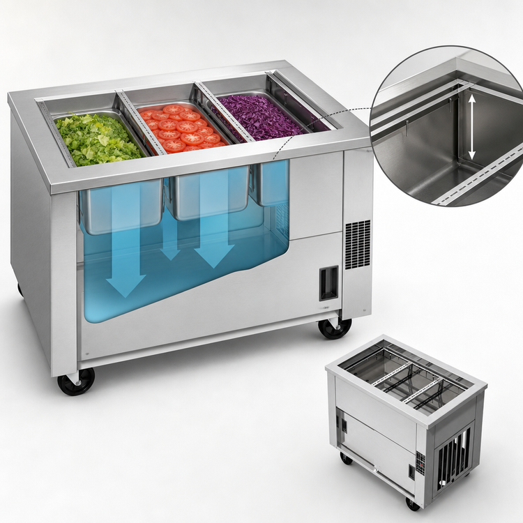 Product image #3 for DineXpress DXP3BCM 3-Well Mechanically Cooled Cold Food Serving Counter with Extra Deep Wells