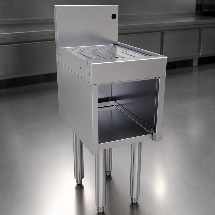 Product image #3 for Glastender 12-Inch Underbar Drainboard Half Cabinet, Open Front, No Door, Stainless Steel